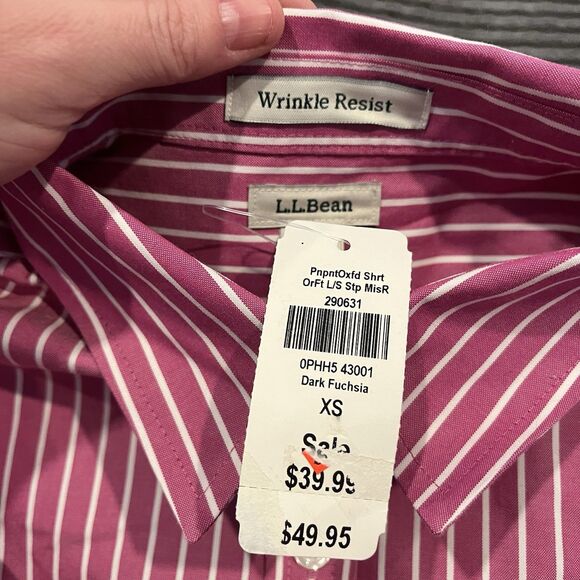 L.L. Bean Women's Striped Dark Fuchsia Long Sleeve Size XS 100% Cotton - Picture 6 of 8